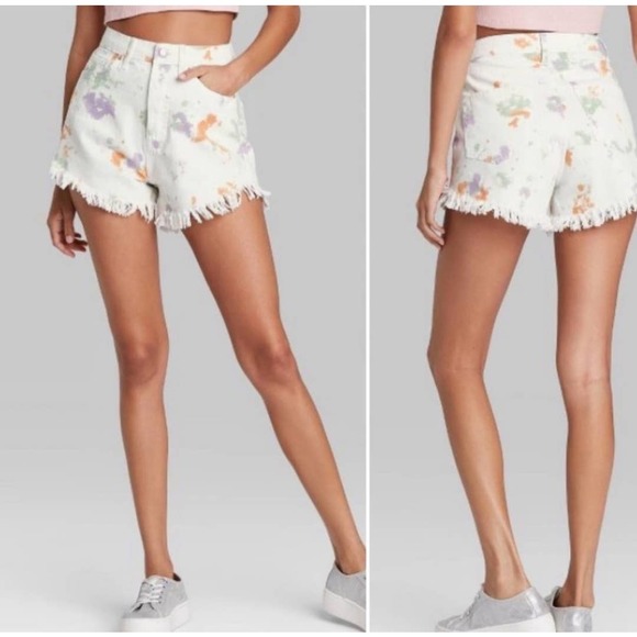 wild fable Pants - Wild Fable Tie Dye Highest Rise Button Fly Cutoff Denim Shorts
